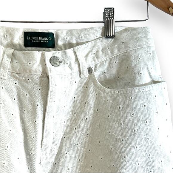 LAUREN JEANS CO. RALPH LAUREN white eyelot cotton crop jeans SZ 6 - Picture 4 of 15